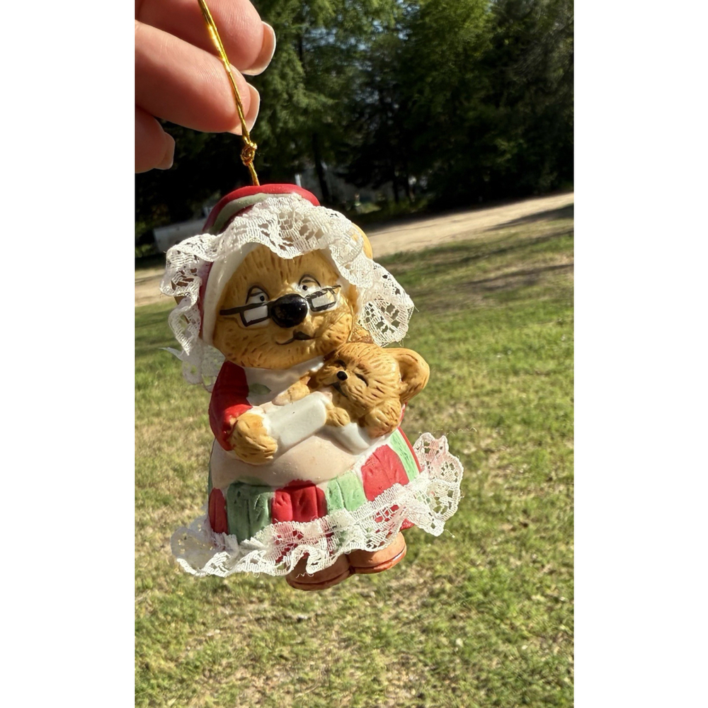 JASCO Caring Critter Chimer Christmas Feet Bell Ornament Bear Bisque Porcelain